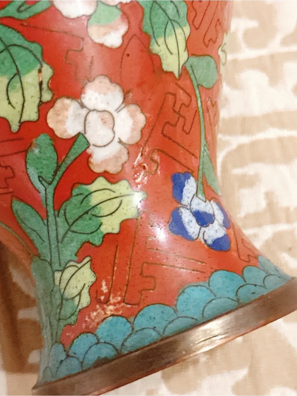 Brown Floral Cloisonné Decorative Vase
